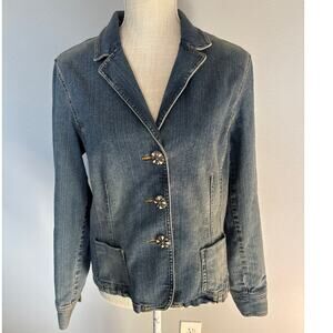 JONES NEW YORK  Denim Jacket w/Floral Buttons Size L